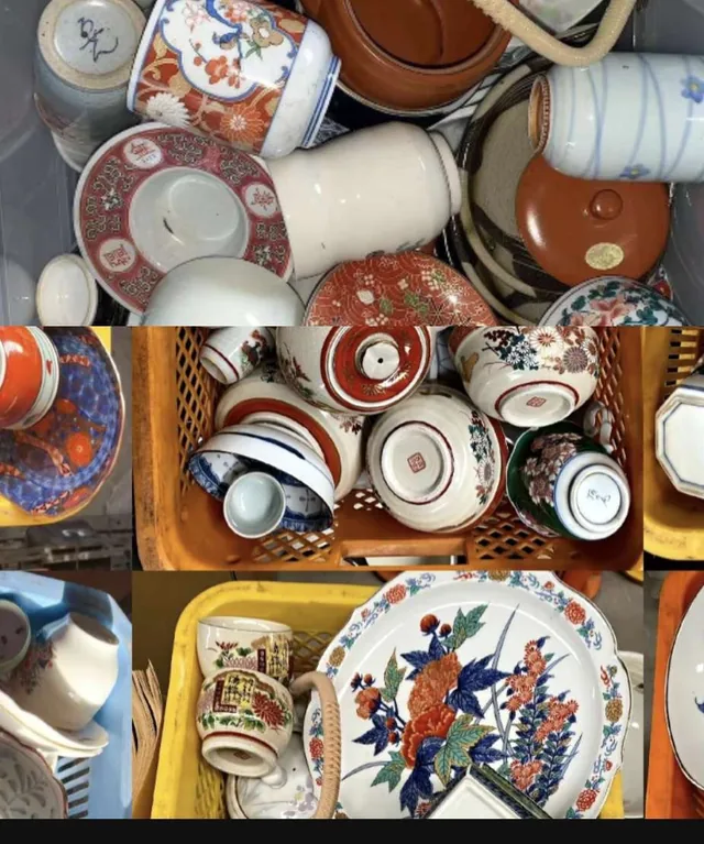 柄の入った皿や茶碗を組み合わせた写真